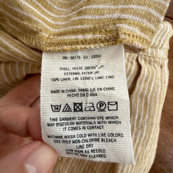 Anthropologie 100% Linen Yellow Stripe Floral Embroidered Pants Sz Sml Boho - Picture 12 of 15